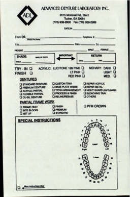 Denture Laboratory Work Order Form