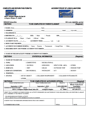 Accident Proof of Loss/Claim Form