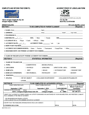 Accident Proof of Loss/Claim Form