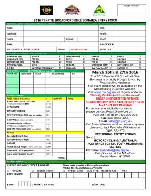 2016 Penrite Broadford Bike Bonanza Entry Form