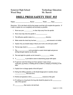 Drill press safety test answers