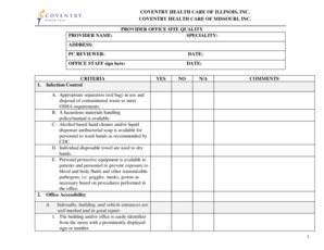 Coventry Health Care Office Site Quality Form