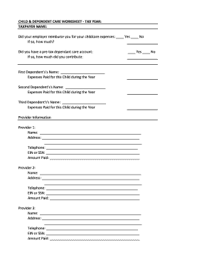 Child & Dependent Care Worksheet