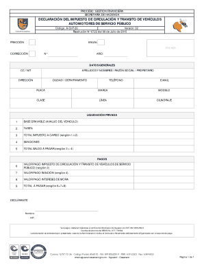 Declaración del Impuesto de Circulación y Tránsito de Vehículos