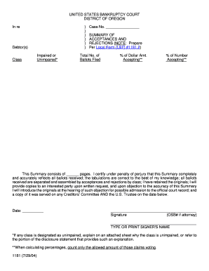 Bankruptcy Summary of Acceptances and Rejections