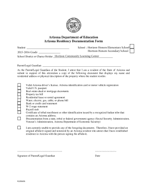 Arizona Residency Documentation Form