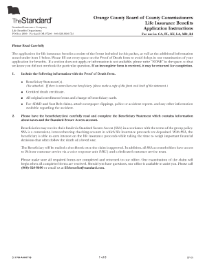 Orange County Life Insurance Benefits Claim Form