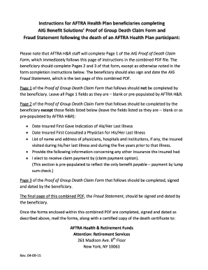 AIG Proof of Group Death Claim Form