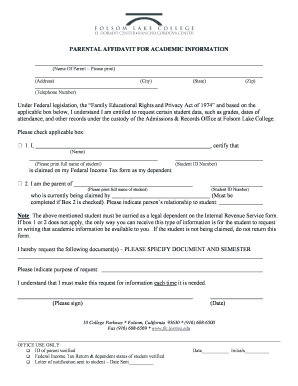 Parental Affidavit for Academic Information