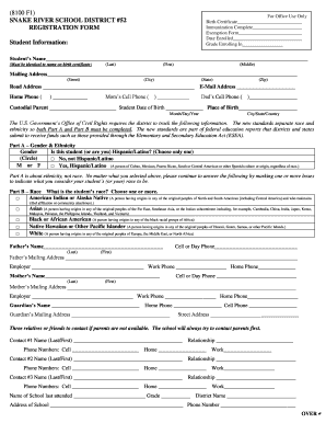 Snake River School District Student Registration Form