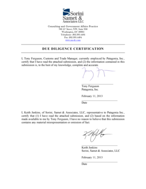 Due Diligence Certification