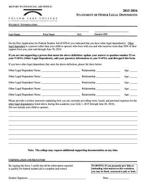 2015-2016 Statement of Other Legal Dependents