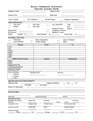 Boyce Thompson Institute Payroll Action Form