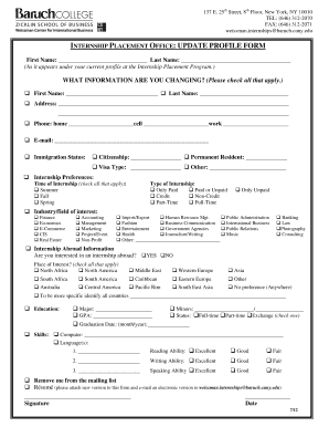 Internship Placement Office Update Profile Form
