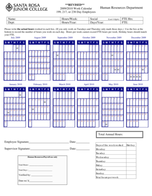 2009-2010 Work Calendar Form