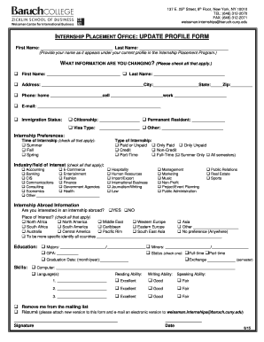 Internship Placement Office Update Profile Form
