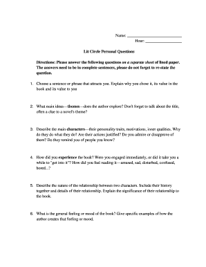 Lit Circle Personal Questions