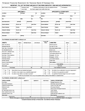 Personal Financial Statement for National Bank of Kansas City
