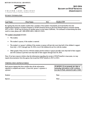2015-2016 SNAP Benefits Receipt Form