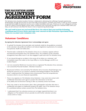 The Salvation Army Volunteer Agreement Form