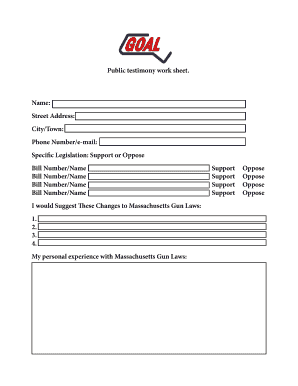 Public Testimony Worksheet