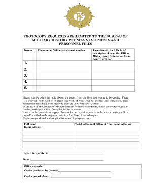 Military History Photocopy Request Form