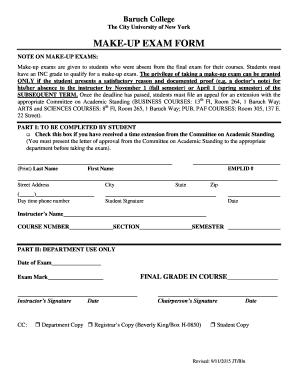 Baruch College Make-Up Exam Form