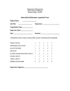 Internship Performance Appraisal Form