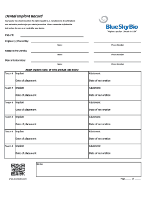Dental Implant Record Form