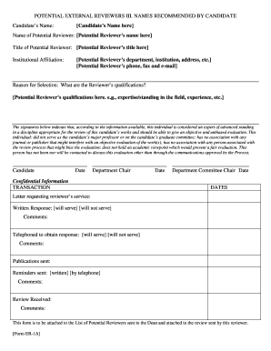 Potential Reviewer Recommendation Form