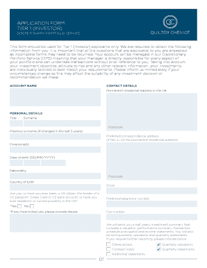 Tier 1 Investor Application Form