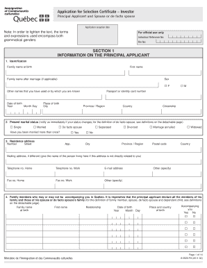 Application for Selection Certificate – Investor