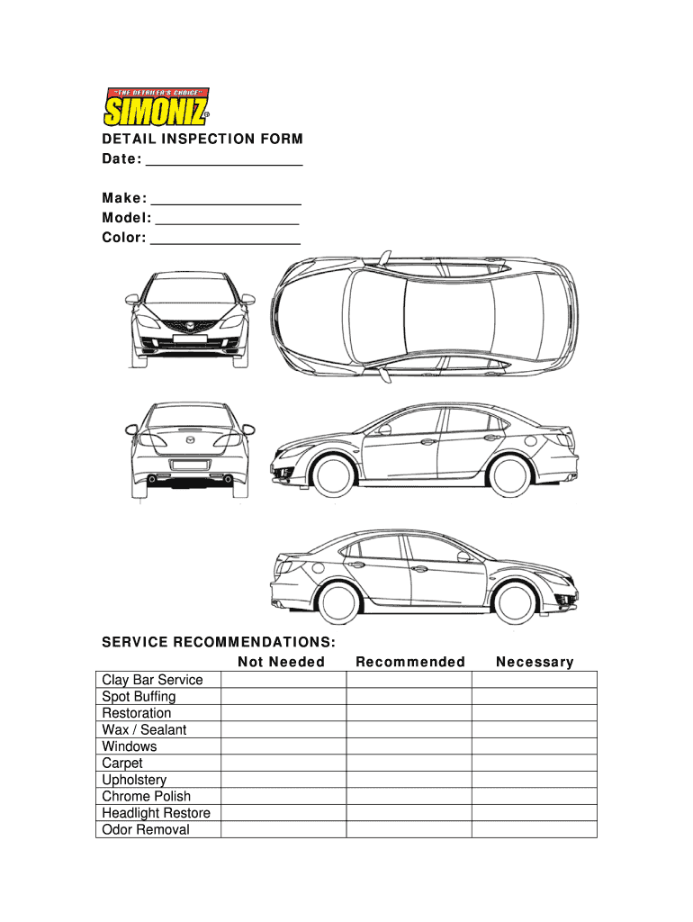 Printable Detail Inspection Form - Simoniz Preview on Page 1