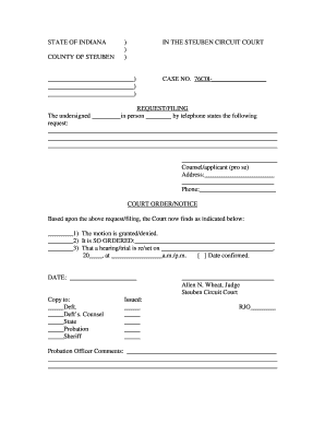 Fillable Online co steuben in IN THE STEUBEN CIRCUIT COURT co steuben
