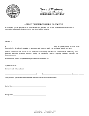 Affidavit for Estimated Cost of Construction