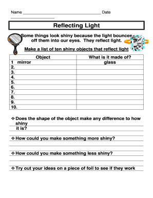 Science Worksheet Reflecting Light