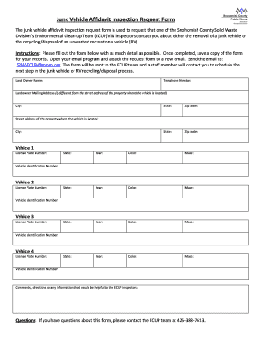 Junk Vehicle Affidavit Inspection Request Form