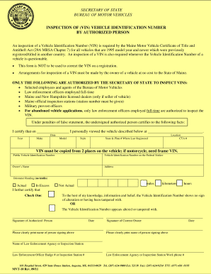 Maine VIN Inspection Form