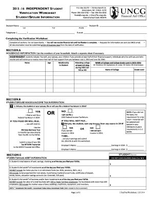 2015-2016 Independent Student Verification Worksheet