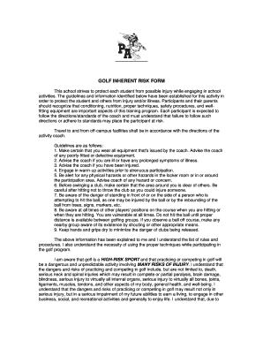 Golf Inherent Risk Form