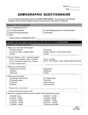 Demographic Questionnaire for Study Participants