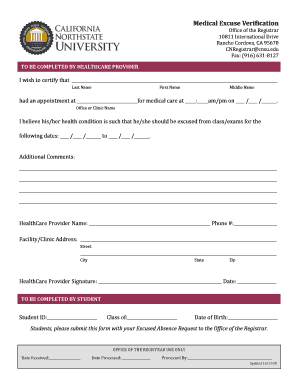 Medical Excuse Verification Form