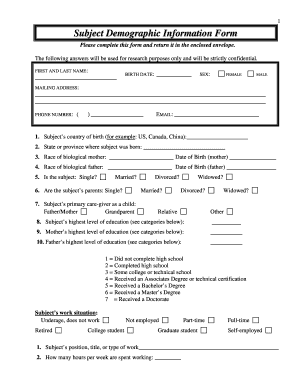 Subject Demographic Information Form