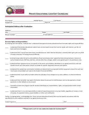 Private Educational Loan Exit Counseling Form