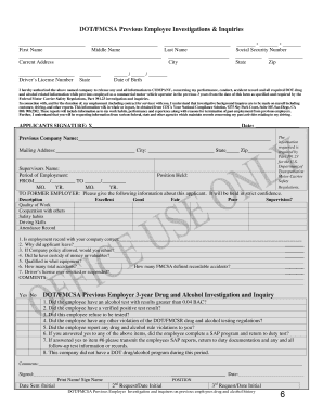 DOT/FMCSA Previous Employee Investigation Form