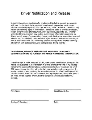 Driver Notification and Release Form