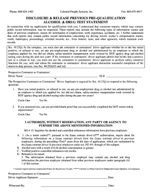 Colonial Freight Systems Pre-Qualification Affidavit