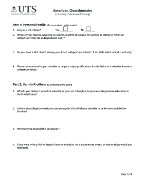 American University Application Questionnaire