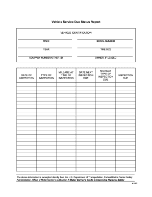 Vehicle Service Due Status Report