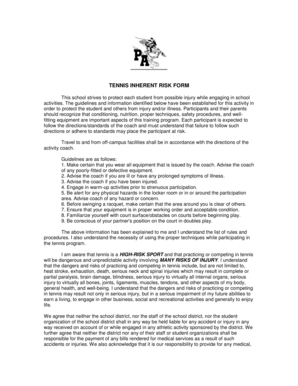 Tennis Inherent Risk Form